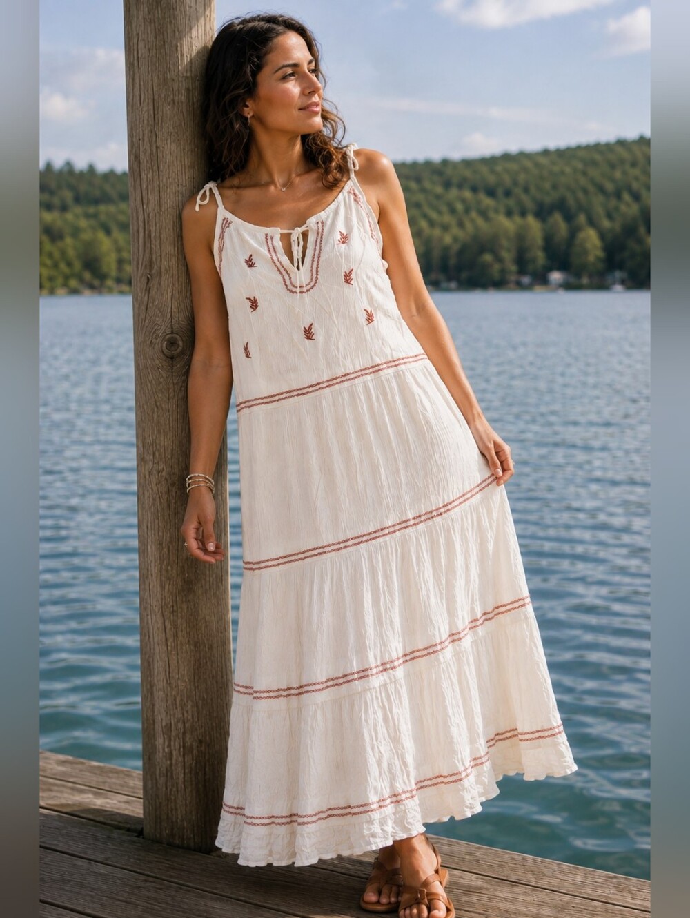 Maurices White Embroidered Boho Festival Tiered Relaxed Flowy Maxi Dress XXL